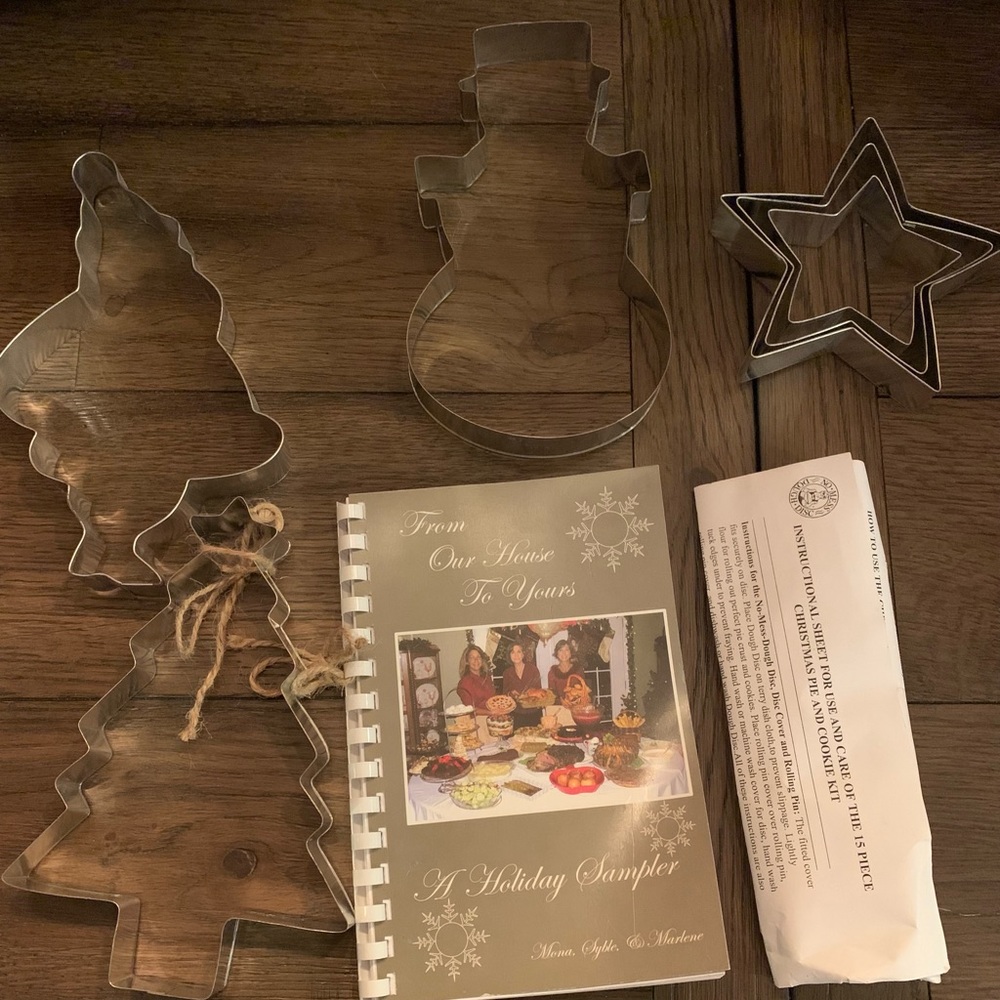 Christmas cookie cutters and cookbook